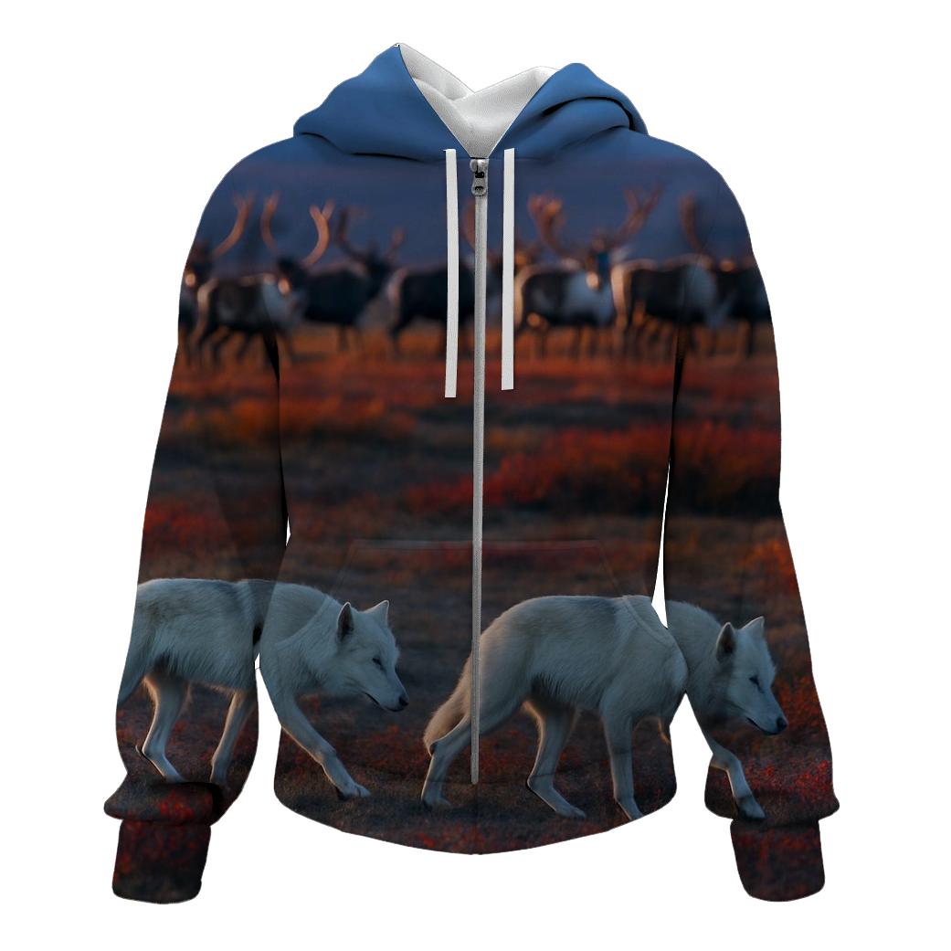 Tundra Wolves Shadowing Caribou Herd lightweight hoodies