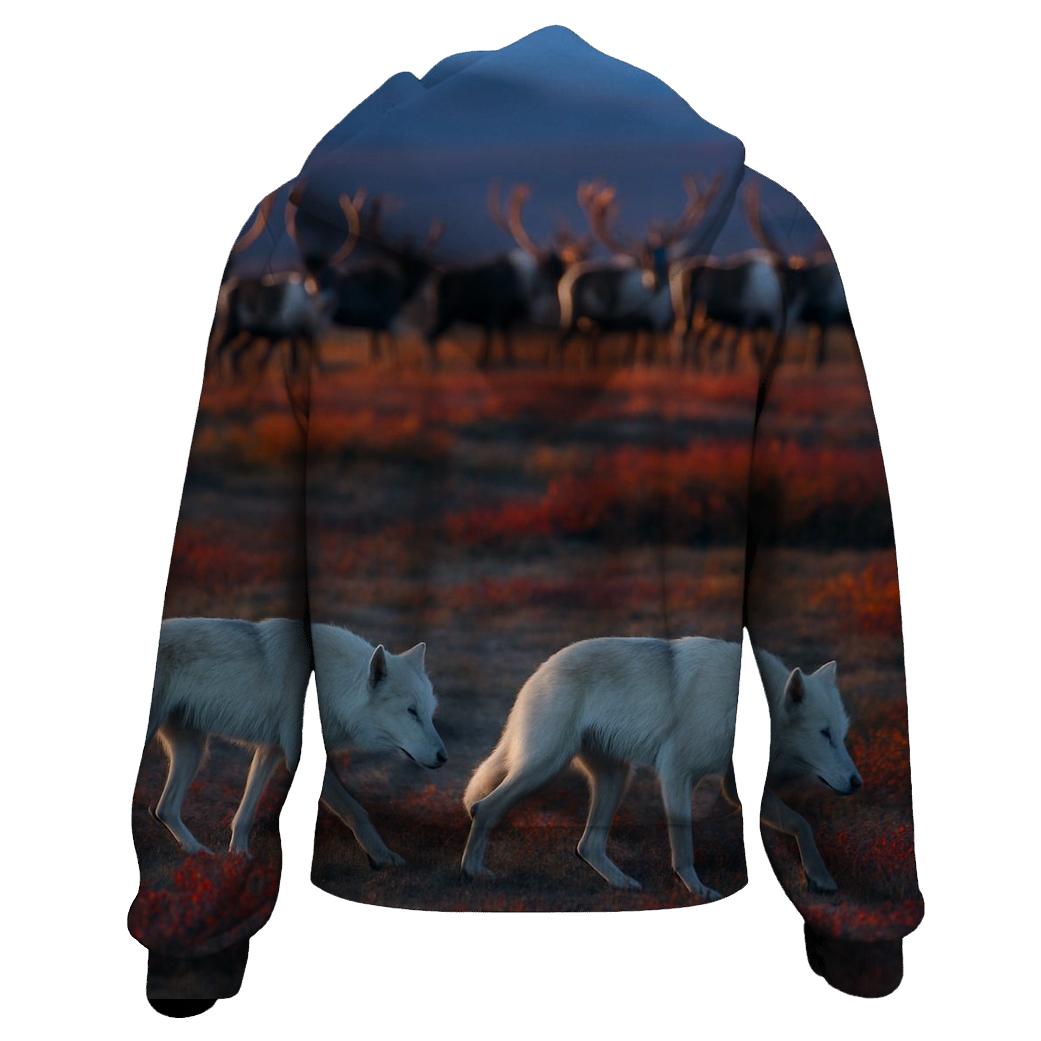 Tundra Wolves Shadowing Caribou Herd lightweight hoodies