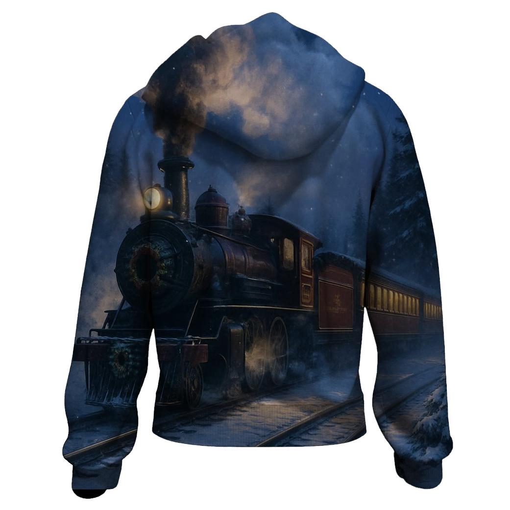Christmas Train Through Snowy Pines zip-up hoodies