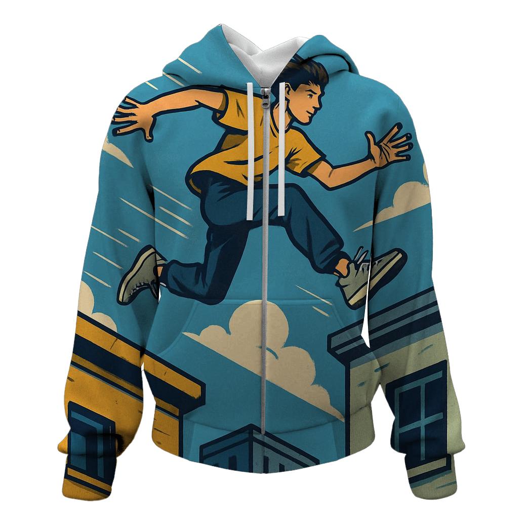 Youth Parkour City Leap printed hoodies