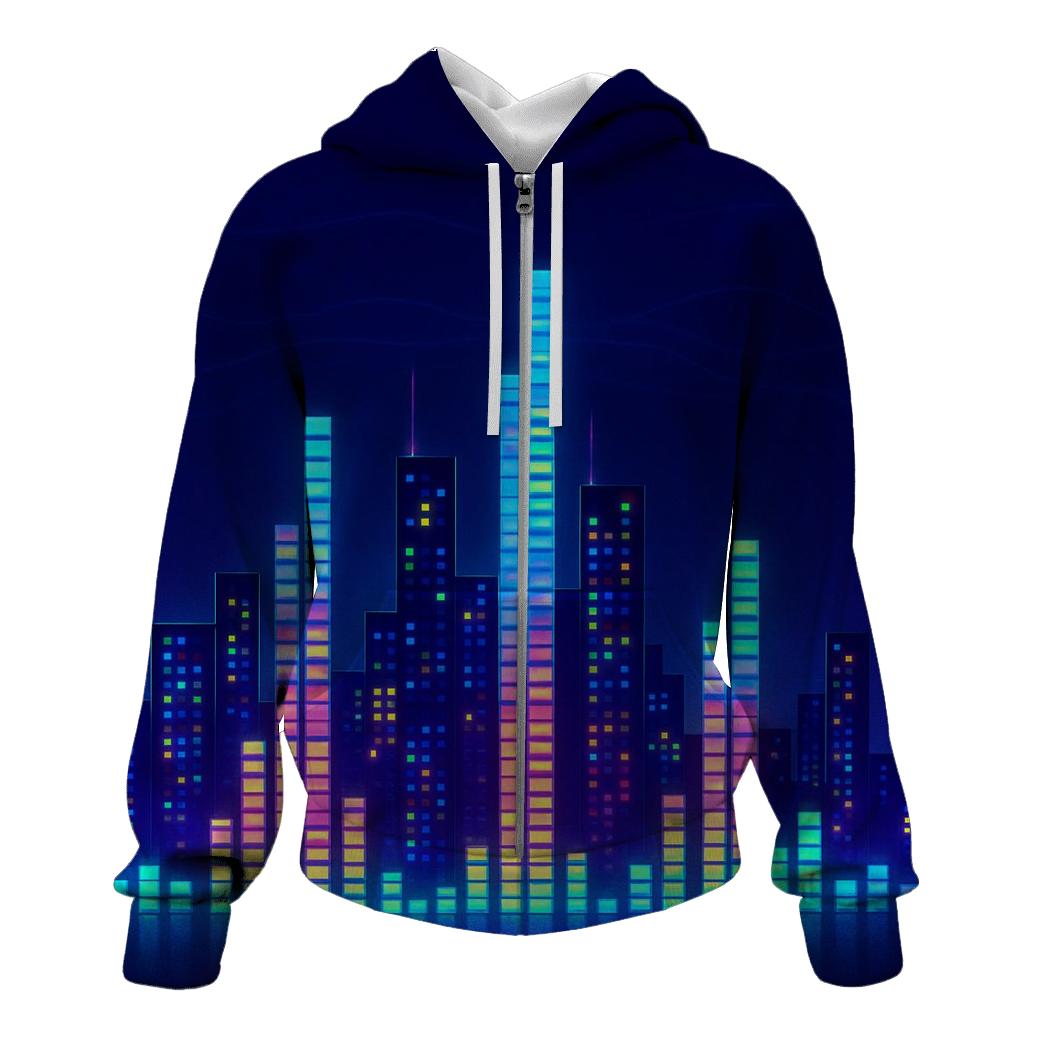 Neon Frequency Skyline zip-up hoodies