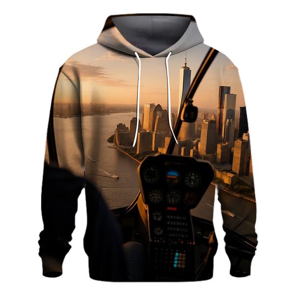 Helicopter Over Hudson With Downtown Panorama graphic hoodies