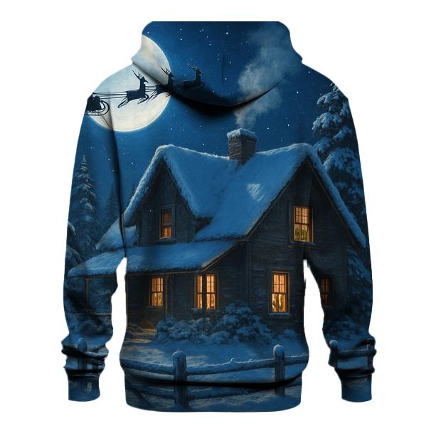 Santa Sleigh Over Moonlit Farmhouse lightweight hoodies