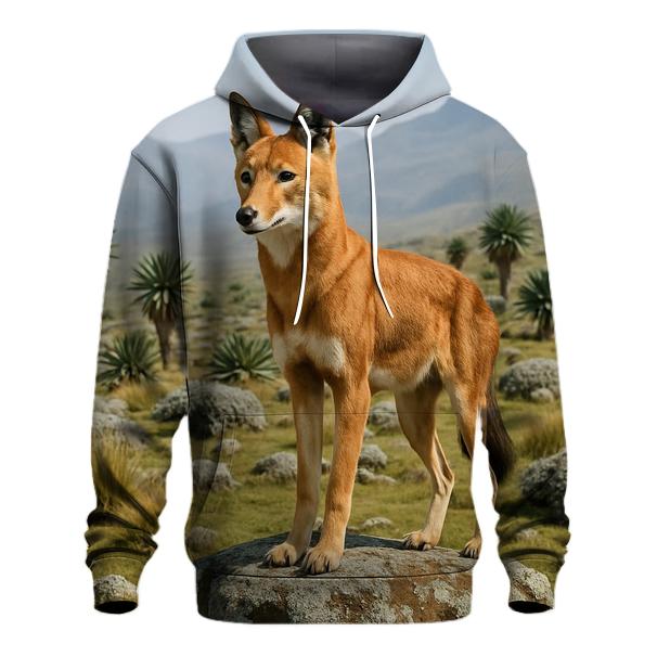 Ethiopian Wolf Scanning Afro Alpine Plateau premium hoodies