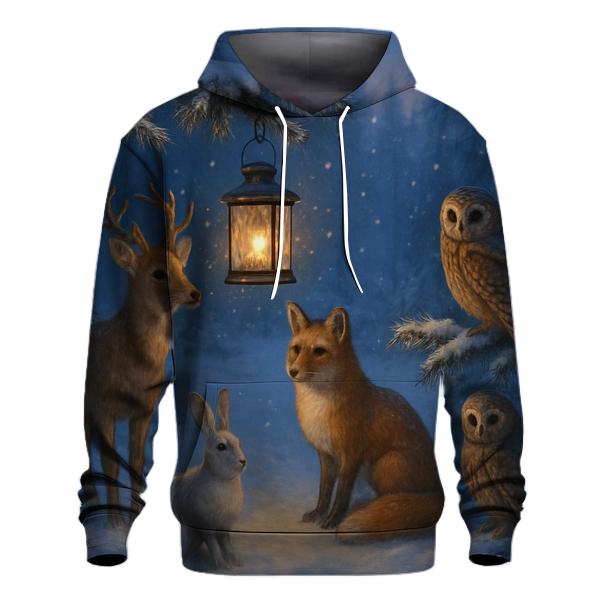 Woodland Animals Around Christmas Lantern heavyweight hoodies
