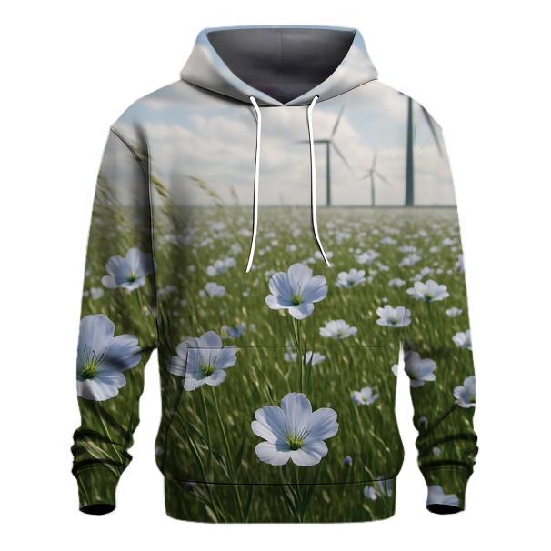 Field Of Flax At Coastal Wind Farm heavyweight hoodies