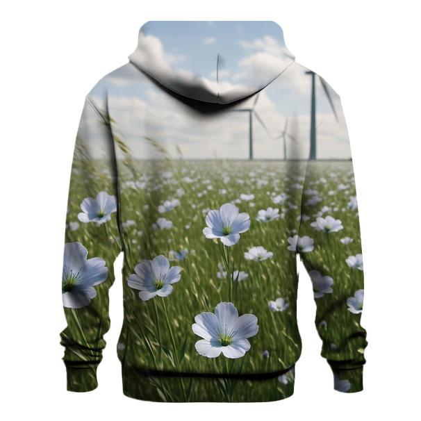 Field Of Flax At Coastal Wind Farm heavyweight hoodies