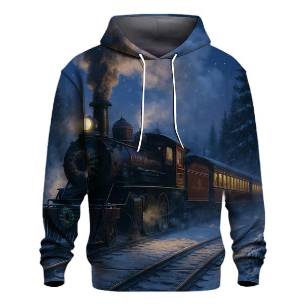 Christmas Train Through Snowy Pines graphic hoodies