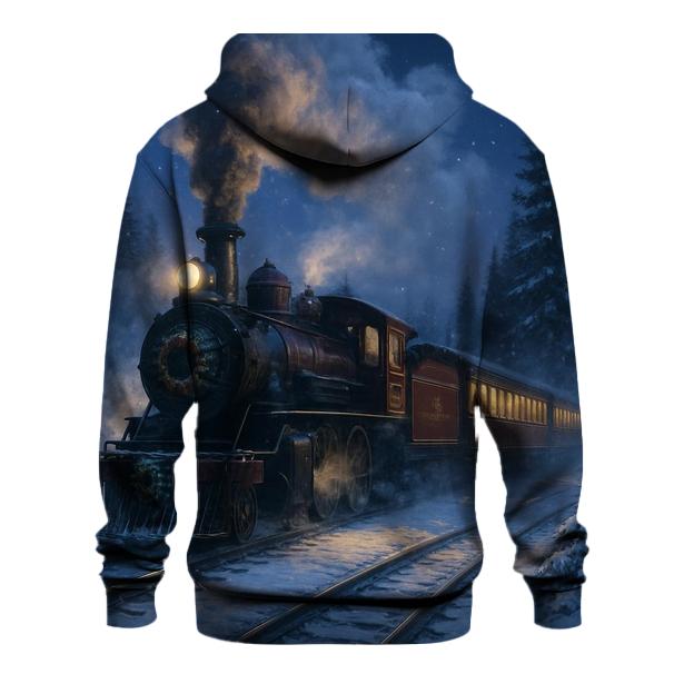 Christmas Train Through Snowy Pines graphic hoodies