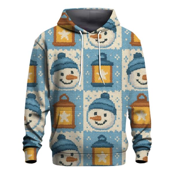 Snowman Lantern Checkerboard Design designer hoodies