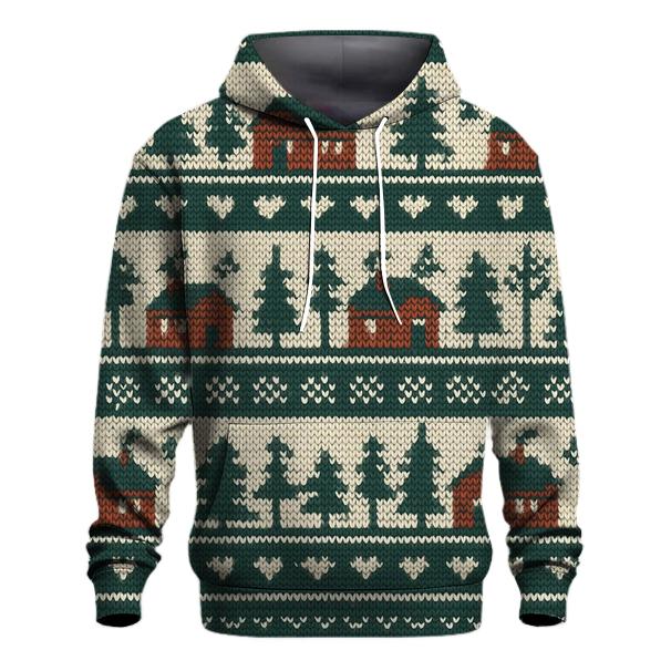 Evergreen Cabin Fair Isle Rows Design embroidered hoodies