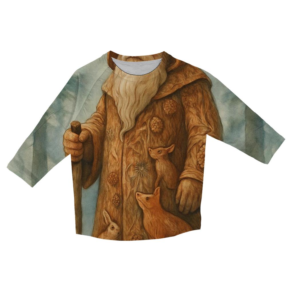 Forest Guardian Woodcarved Santa printed three quarter sleeve shirts