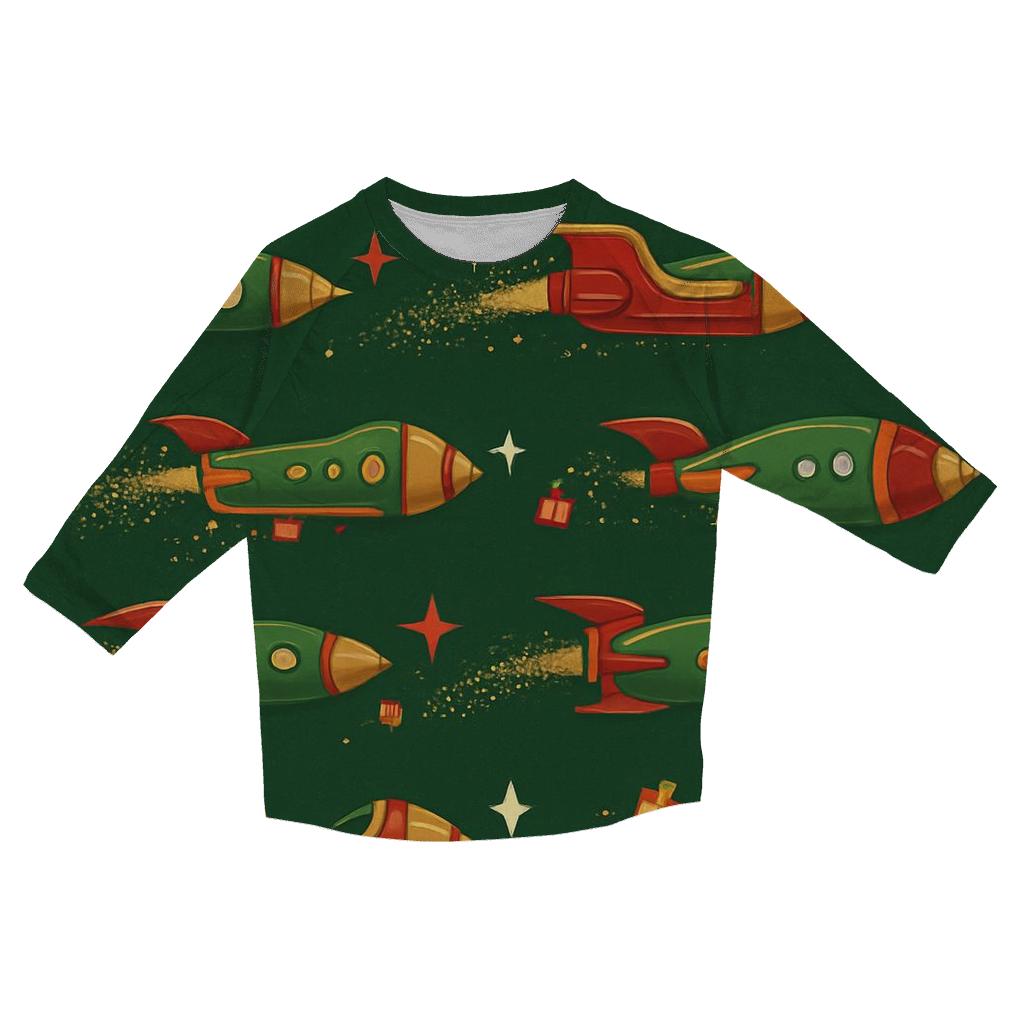 Rocket Sleigh Stripe On Deep Green printed three quarter sleeve shirts