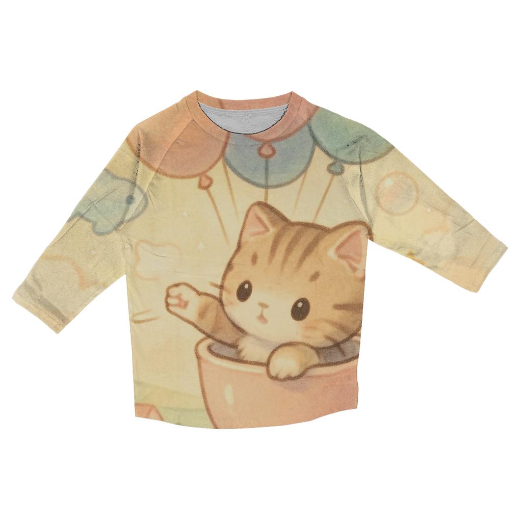 Pastel Balloon Voyager Cat custom 3/4 sleeve shirts