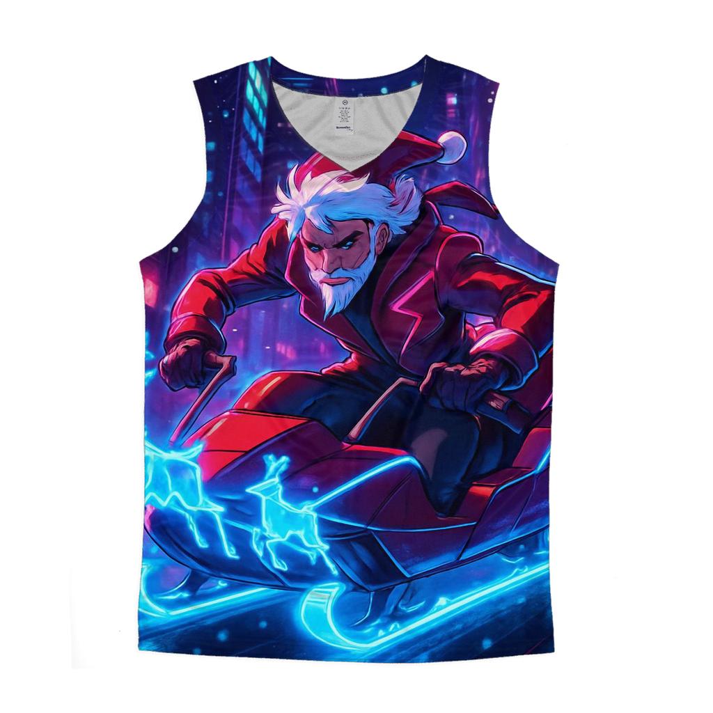 Cyber Sleigh Neon Santa sports performance tank tops