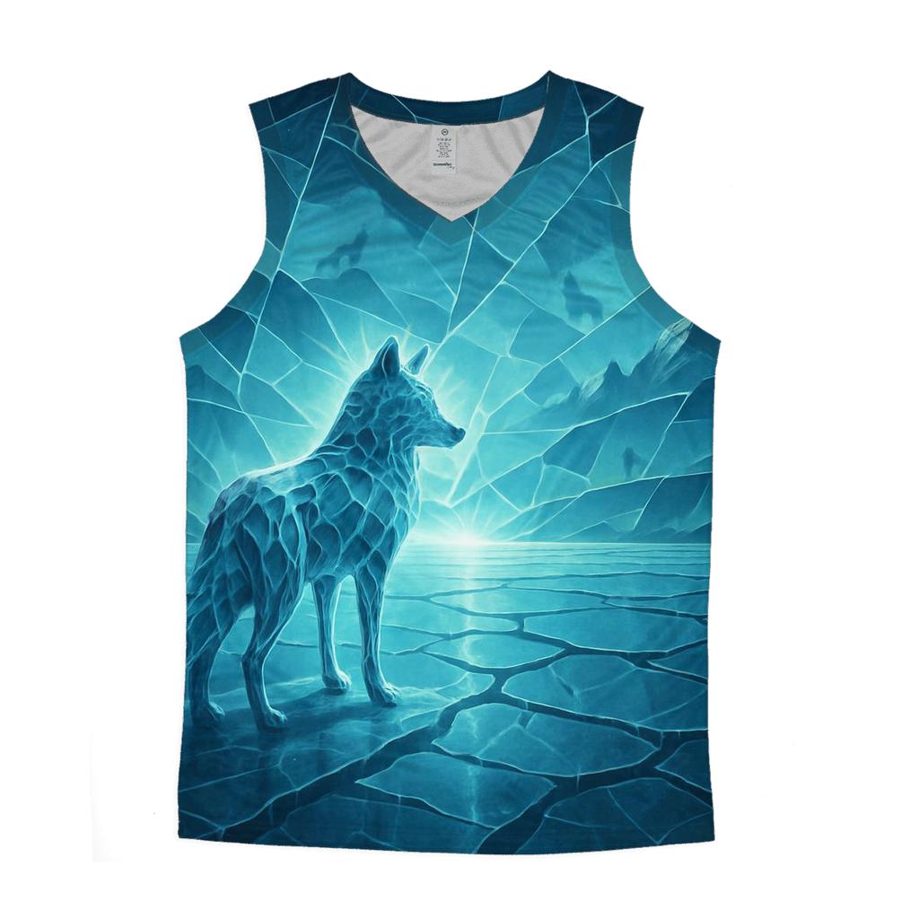 Icy Fracture Horizon Wolf cotton sleeveless tops