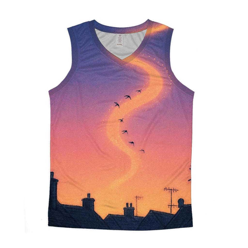Sky Path Over Rooftops graphic print tank tops