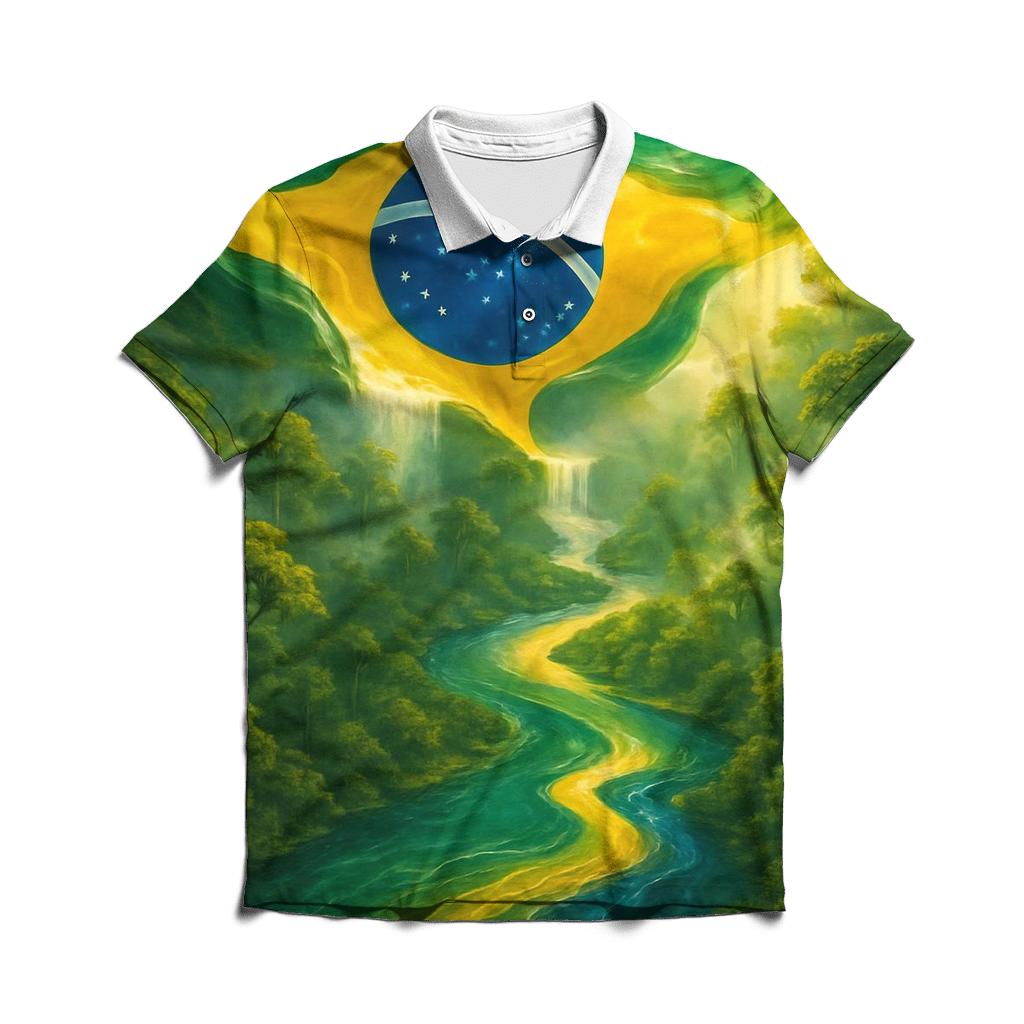 Brazilian Rainforest Flag River Dream premium cotton polo shirts