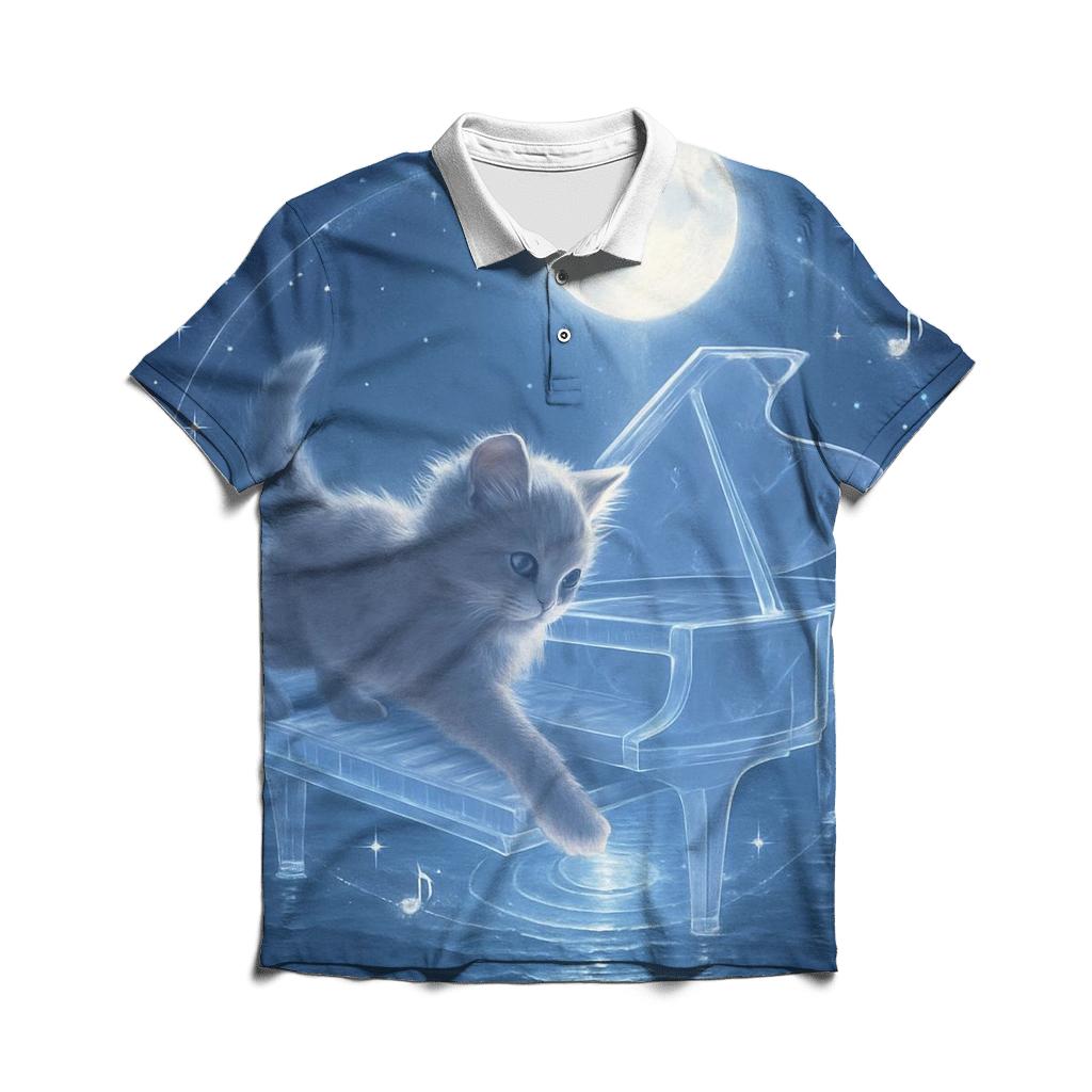 Moonlit Piano Serenade Cat personalized polo shirts