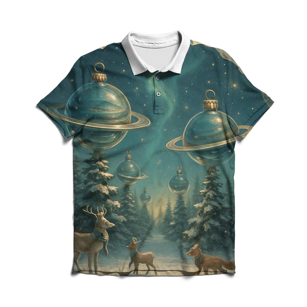 Saturn Ornament Snow Globe Forest premium cotton polo shirts