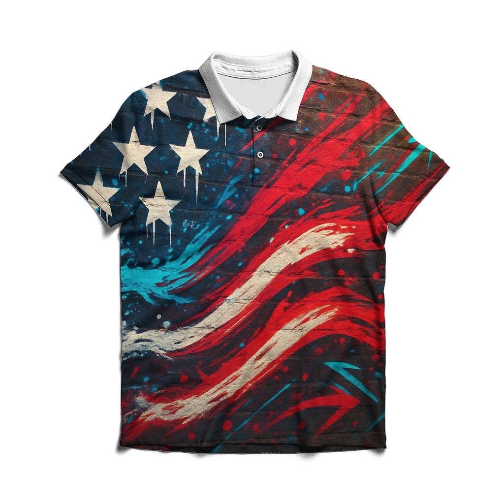Urban Graffiti Flag Surge premium cotton polo shirts