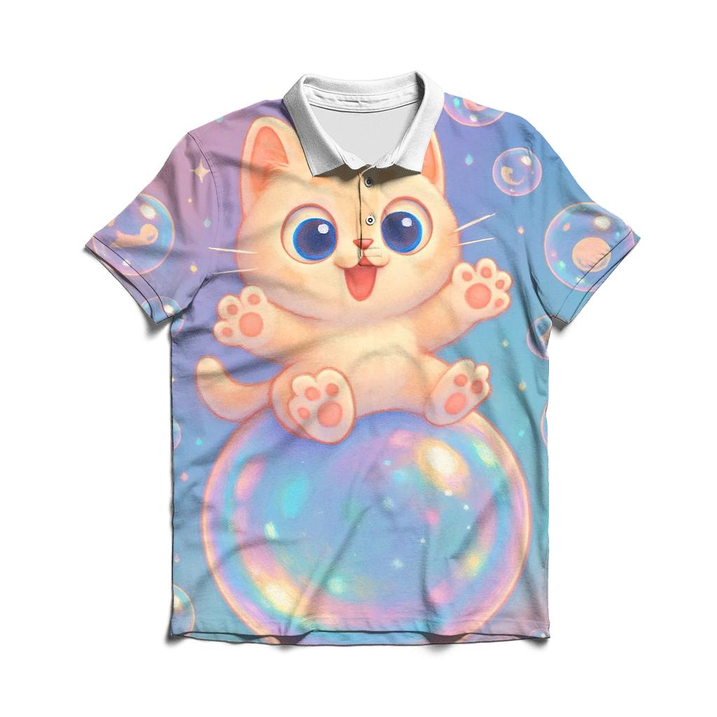 Bubble Surf Space Kitten designer slim fit polos