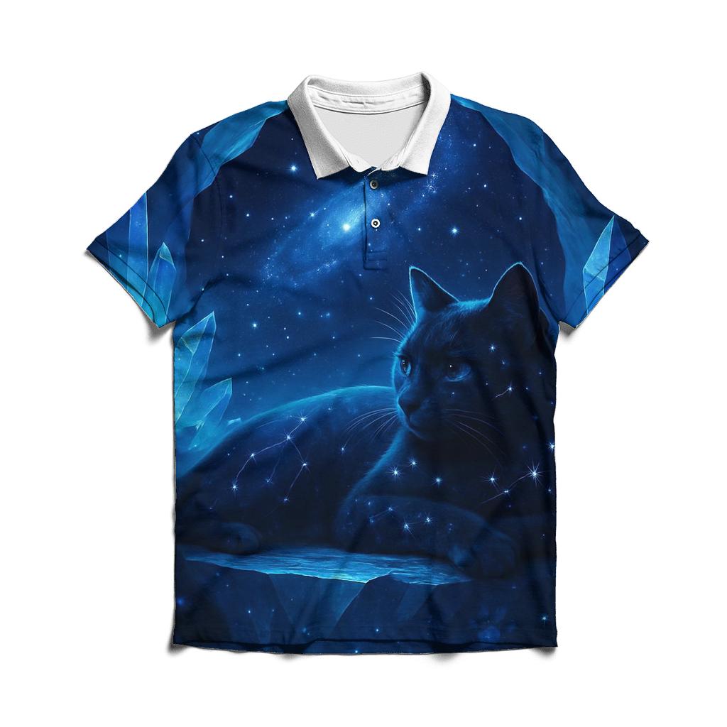 Crystal Cave Stargazer Cat embroidered polo tops