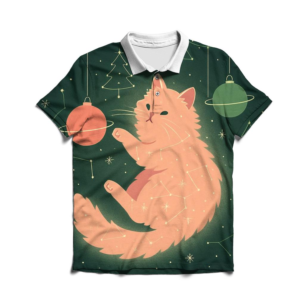 Interstellar Christmas Cat Constellation embroidered polo tops