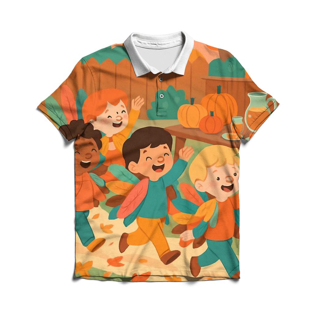 Little Turkeys Backyard Leaf Parade embroidered polo tops