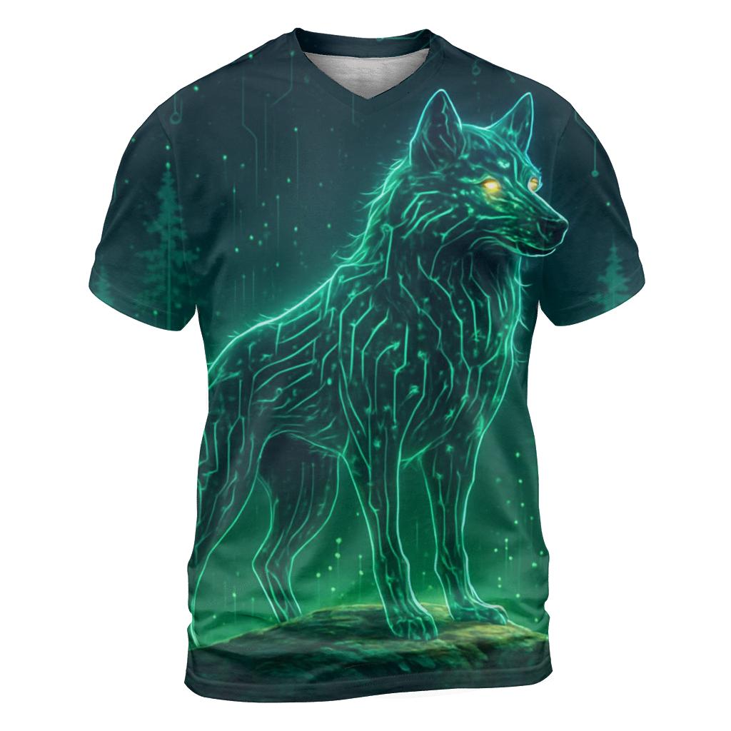 Forest Circuit Alpha Wolf artistic all-over print tops