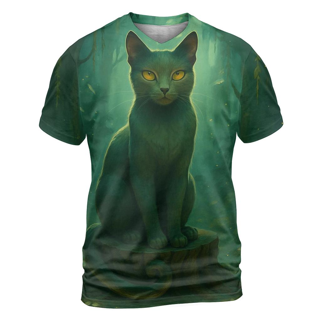 Forest Aura Guardian Cat vibrant all-over design tees