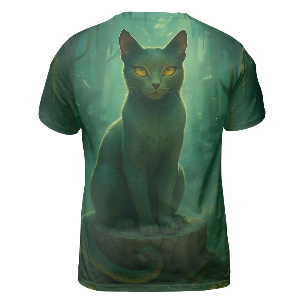 Forest Aura Guardian Cat vibrant all-over design tees