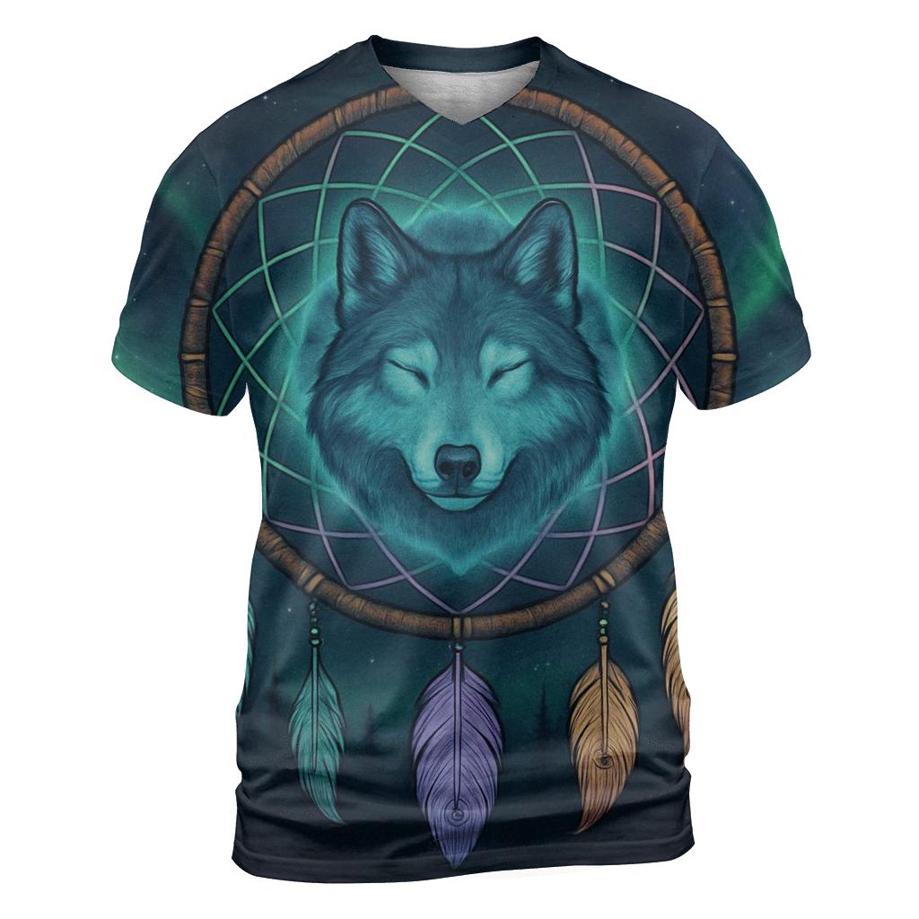 Dreamcatcher Aurora Wolf Guardian artistic all-over print tops