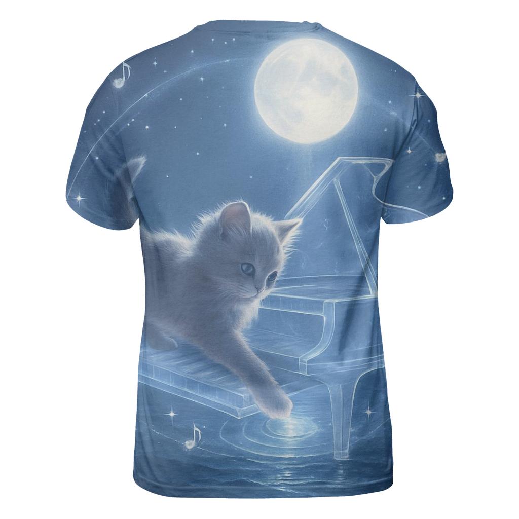 Moonlit Piano Serenade Cat artistic all-over print tops