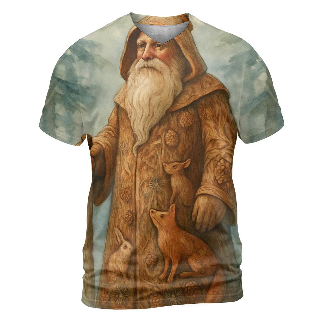 Forest Guardian Woodcarved Santa statement graphic shirts