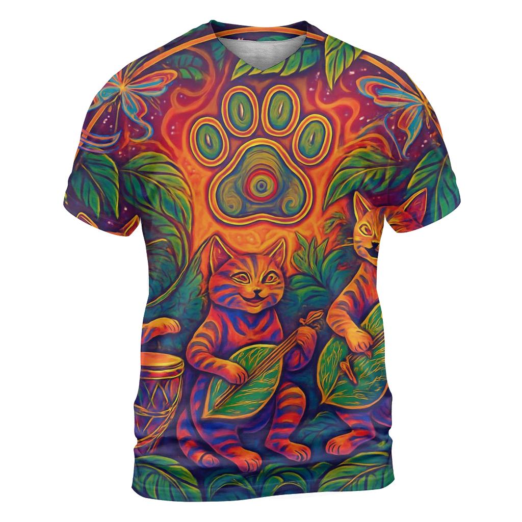Psychedelic Jungle Rhythm Cats personalized full print shirts