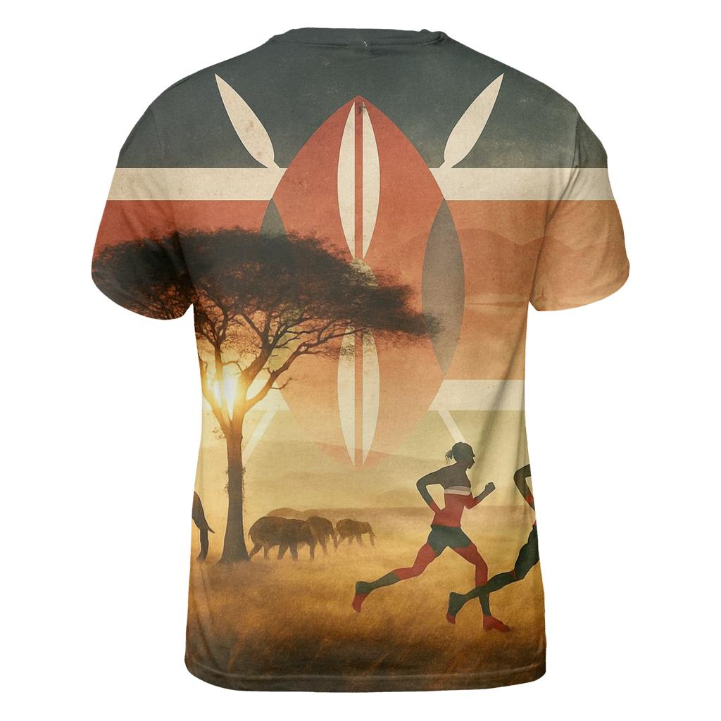 Kenyan Savannah Double Exposure Flag Spirit artistic all-over print tops