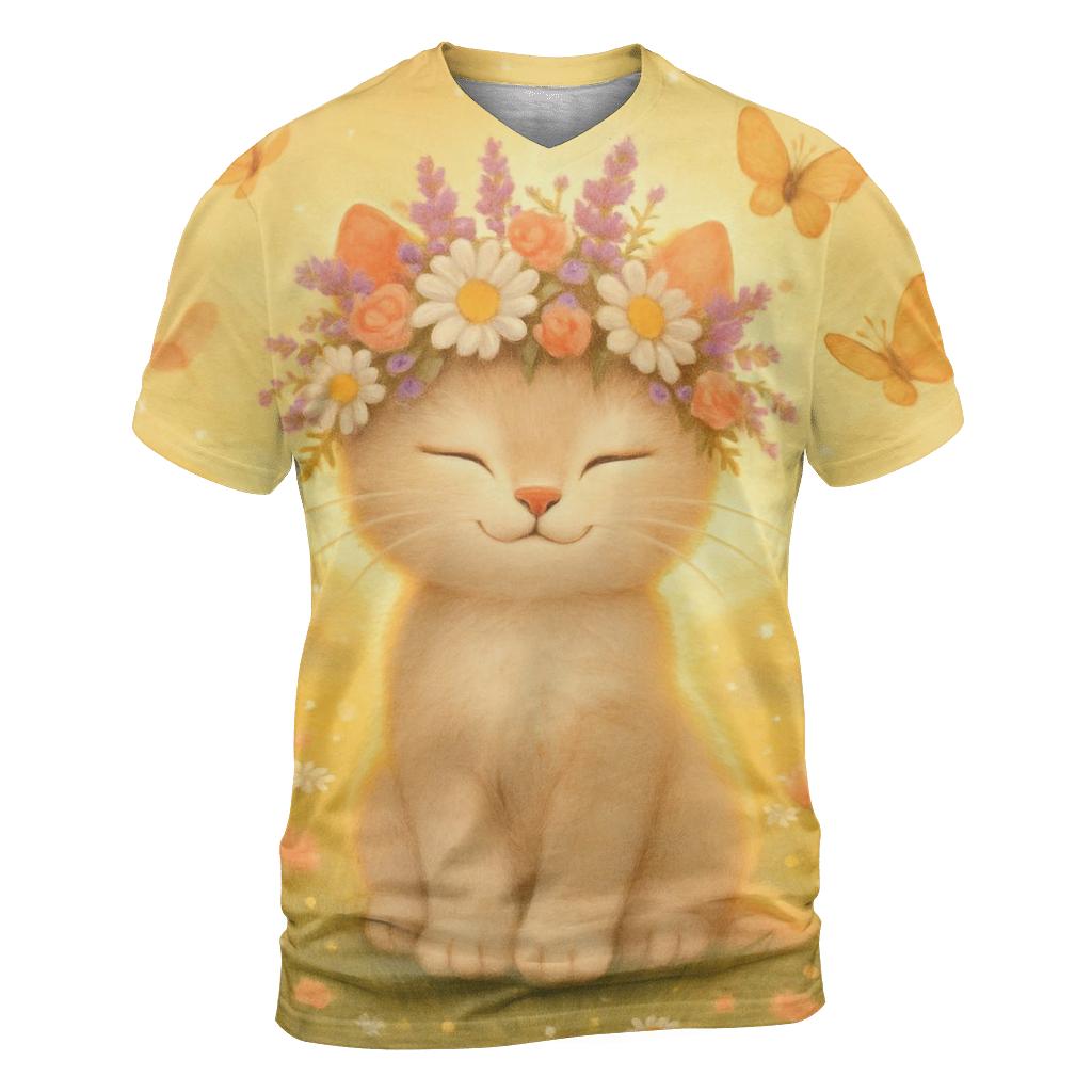 Sunrise Meadow Flower Crown Cat unique graphic print tees