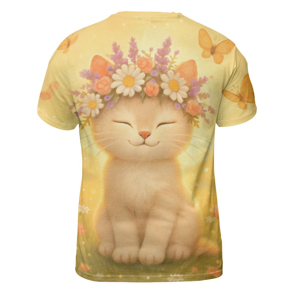 Sunrise Meadow Flower Crown Cat unique graphic print tees