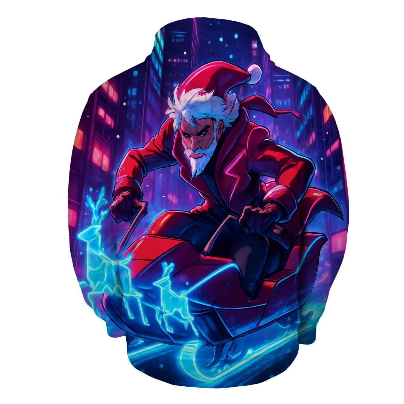 Cyber Sleigh Neon Santa hoodie styles