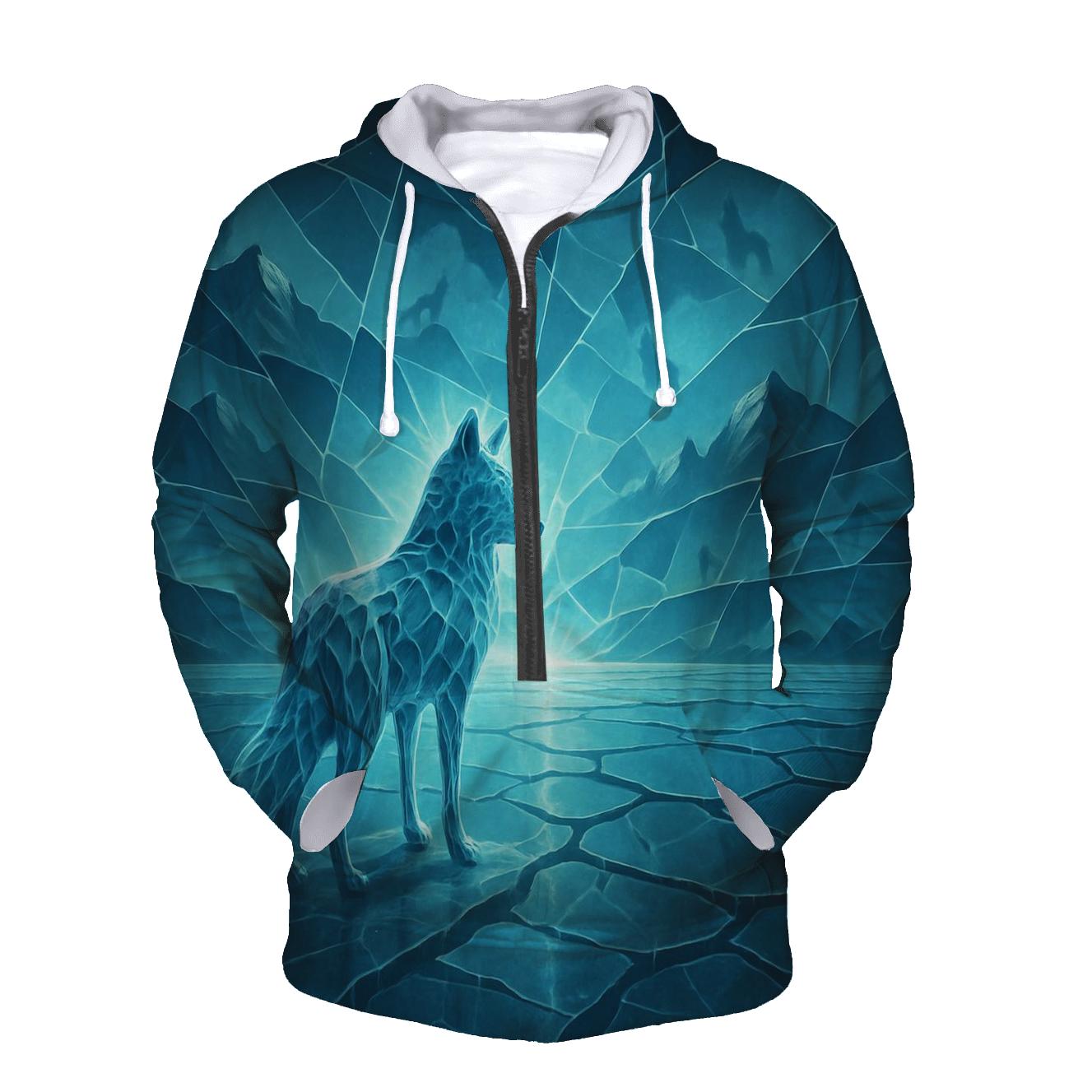 Icy Fracture Horizon Wolf premium hoodies