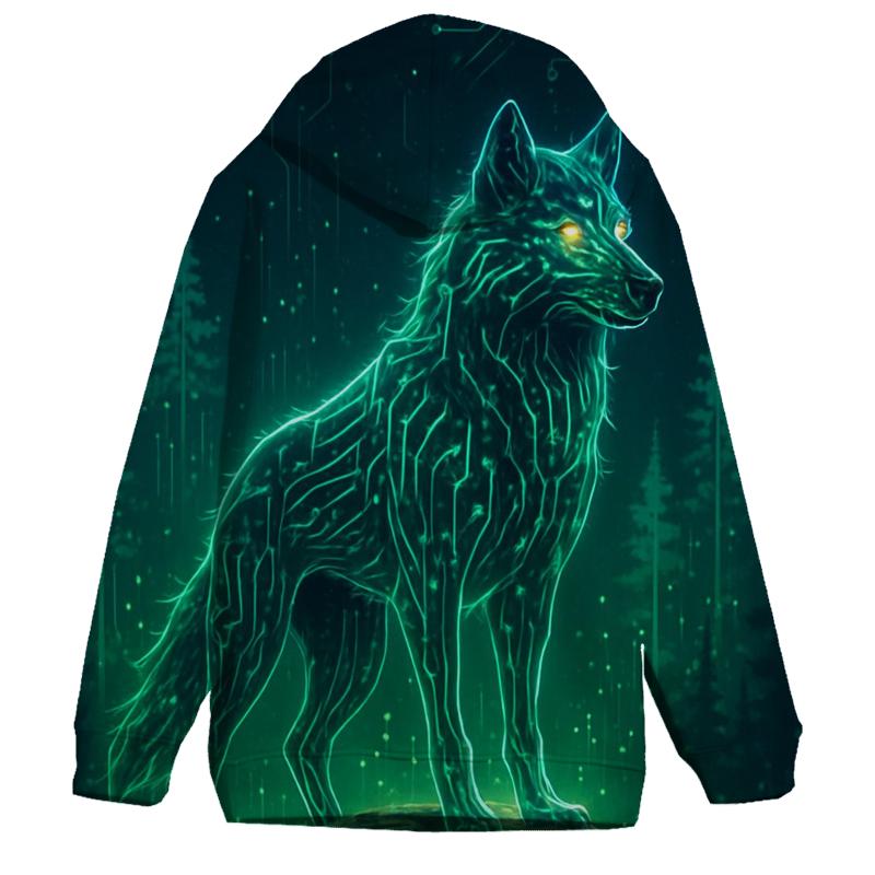 Forest Circuit Alpha Wolf graphic hoodies