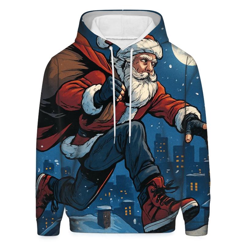 Midnight Rooftop Parkour Santa hoodie styles