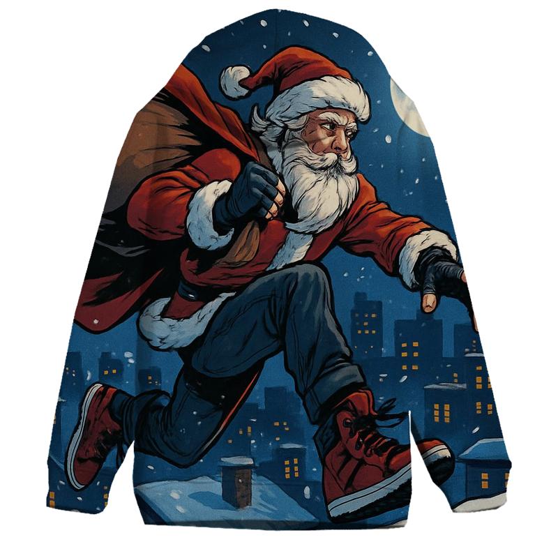 Midnight Rooftop Parkour Santa hoodie styles