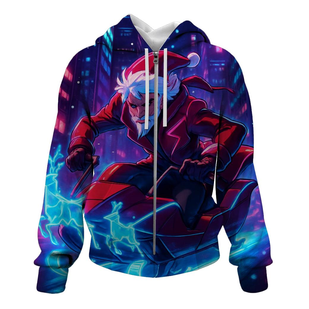 Cyber Sleigh Neon Santa heavyweight hoodies
