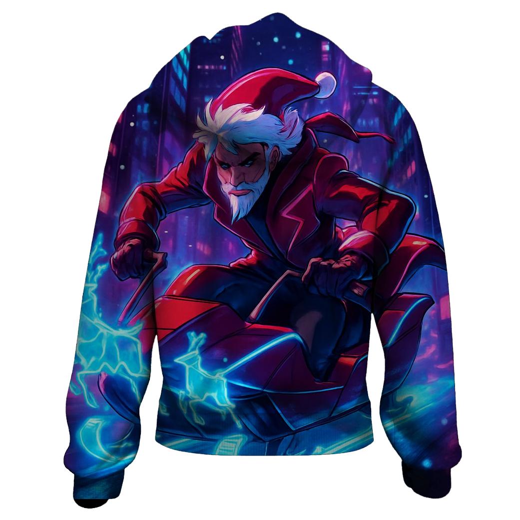 Cyber Sleigh Neon Santa heavyweight hoodies