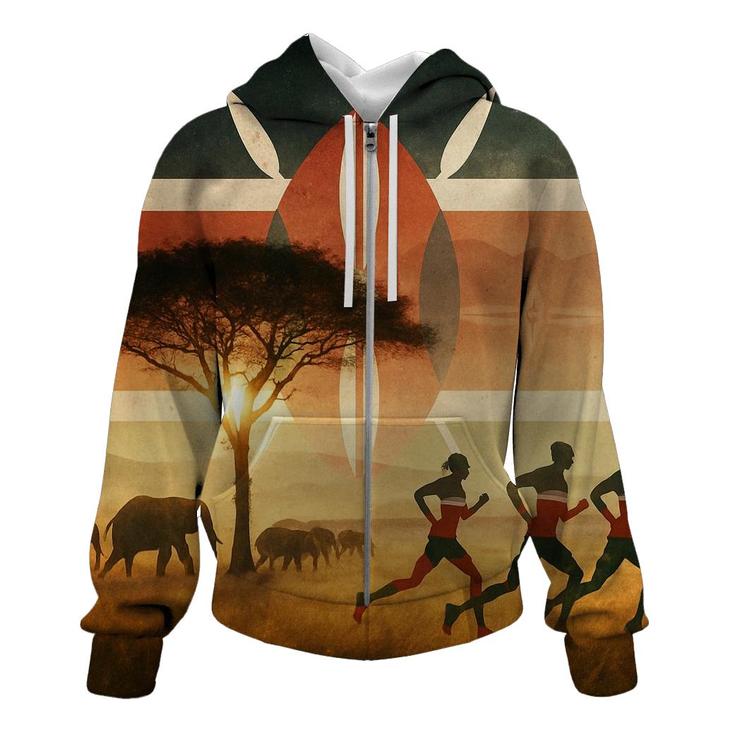 Kenyan Savannah Double Exposure Flag Spirit designer hoodies