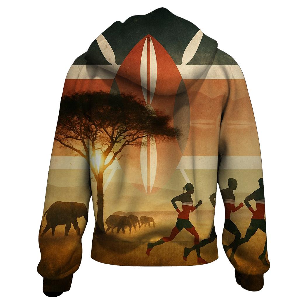 Kenyan Savannah Double Exposure Flag Spirit designer hoodies