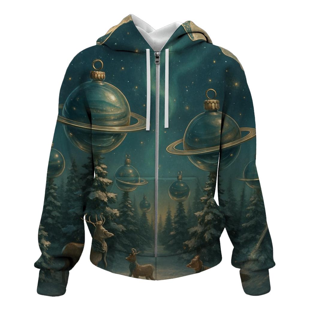Saturn Ornament Snow Globe Forest printed hoodies