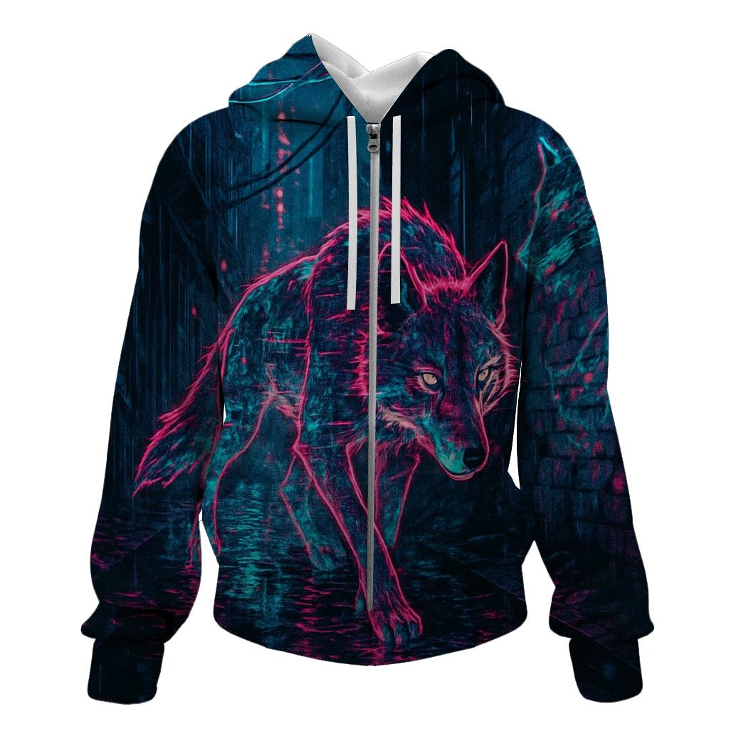 Neon Alley Phantom Wolf graphic hoodies